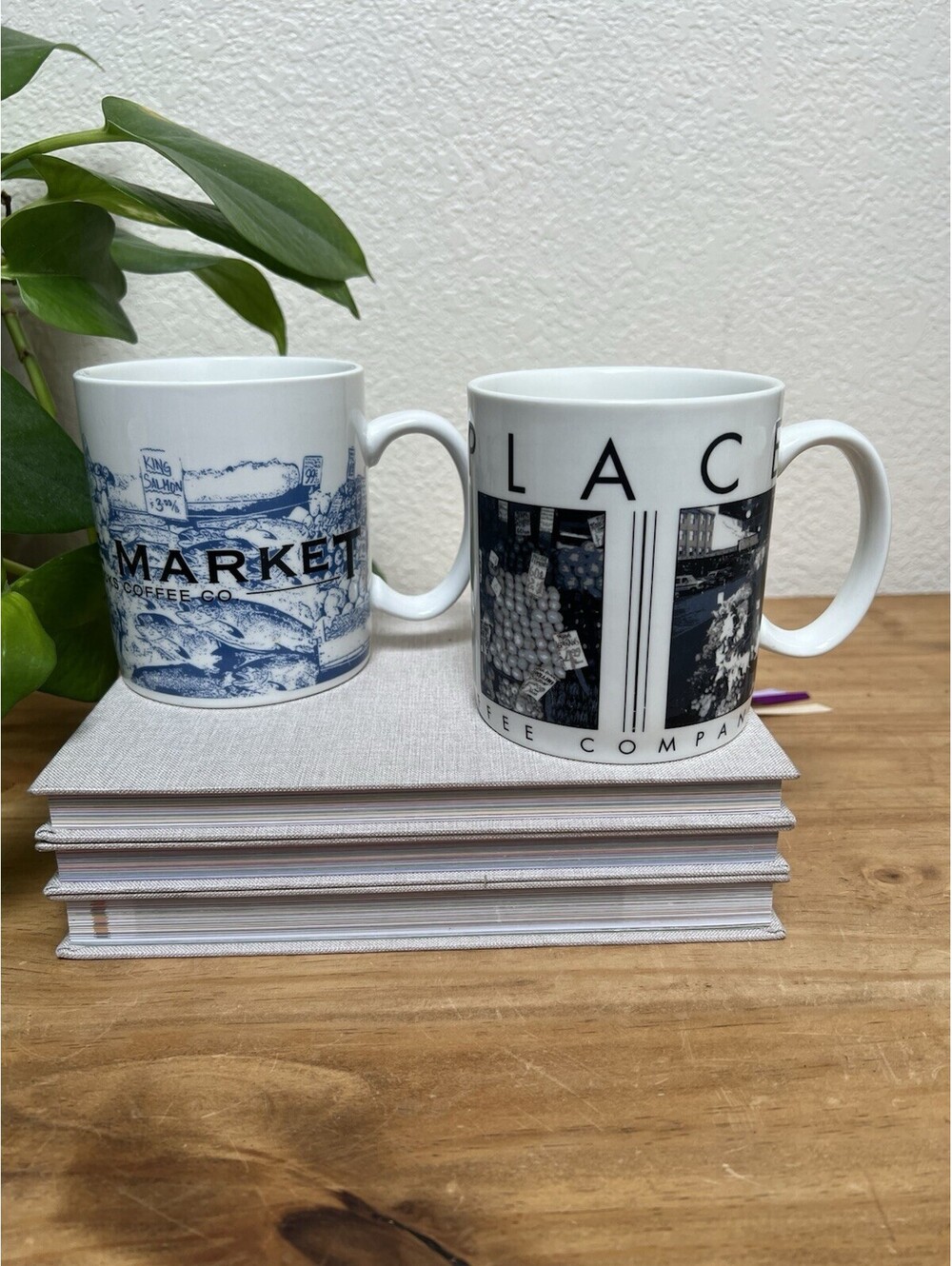 Starbucks Pike Place Mug Set of 2 City Scene 2002 2003 Blue Black Vintage
